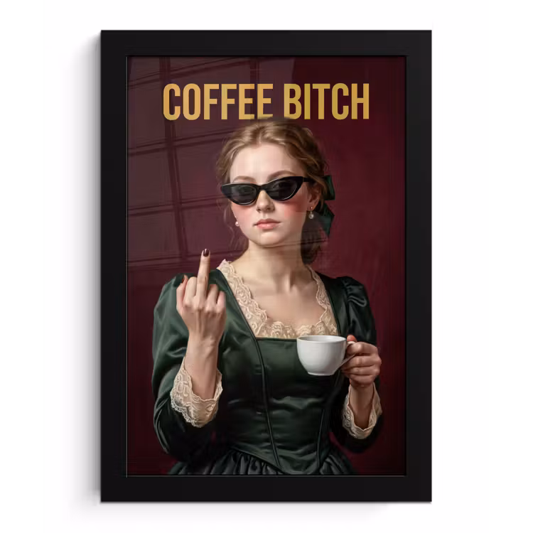 Poster met lijst - Koffie - Vrouw - Middelvinger — 1