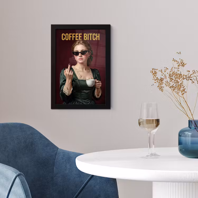 Poster met lijst - Koffie - Vrouw - Middelvinger — 2