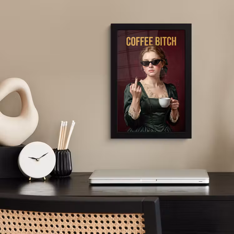 Poster met lijst - Koffie - Vrouw - Middelvinger — 3