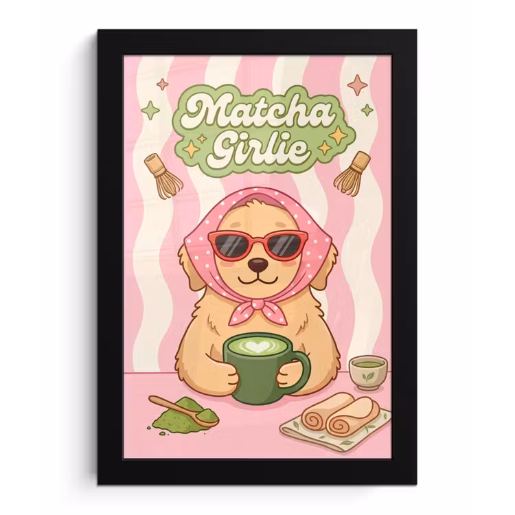 Poster met lijst - Matcha - Hond - Roze - Groen — 1
