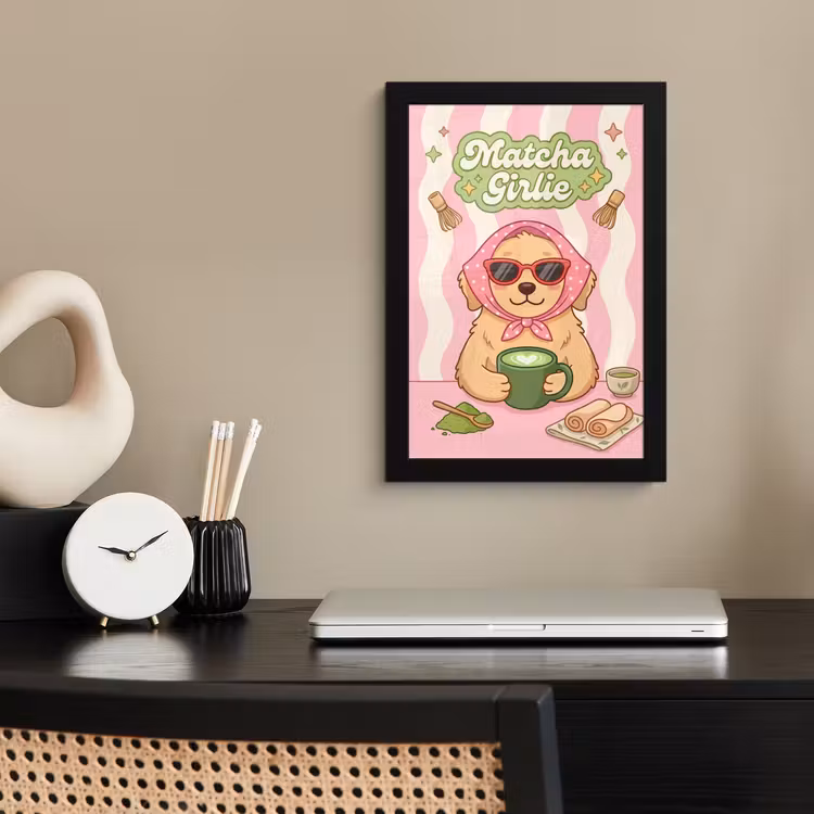 Poster met lijst - Matcha - Hond - Roze - Groen — 3