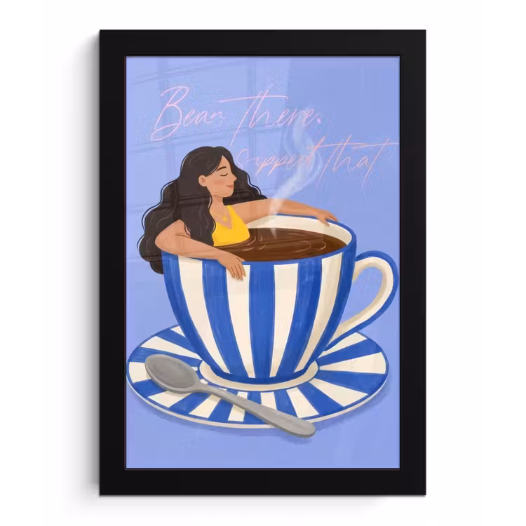 Poster met lijst - Mok - Koffie - Vrouw - Paars — 1