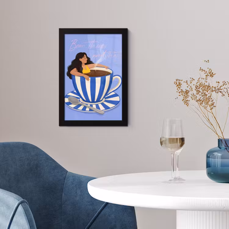 Poster met lijst - Mok - Koffie - Vrouw - Paars — 2
