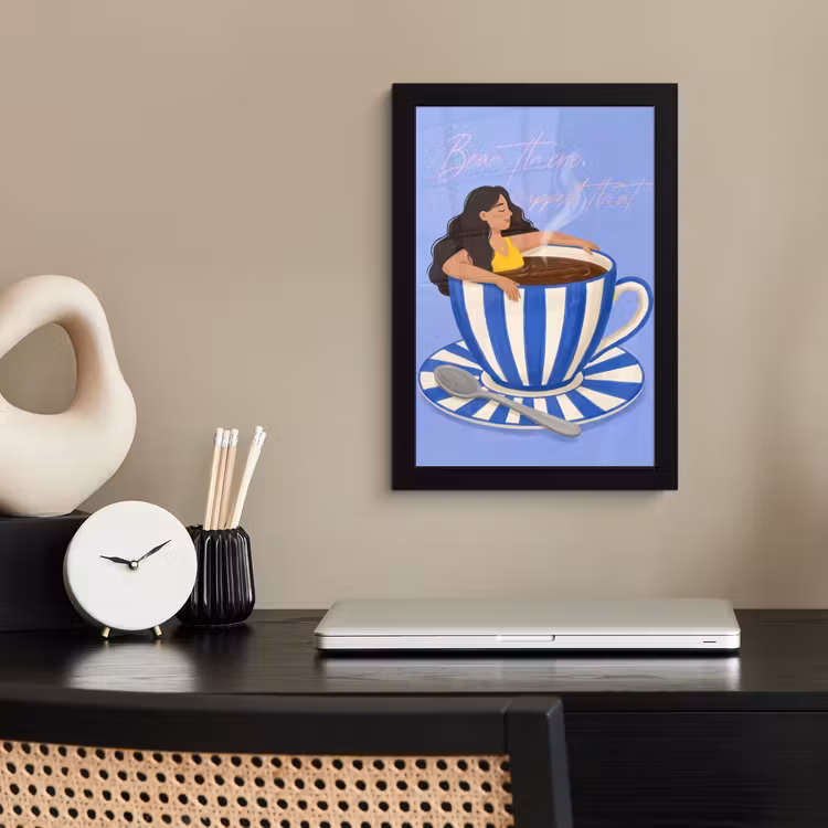 Poster met lijst - Mok - Koffie - Vrouw - Paars — 3
