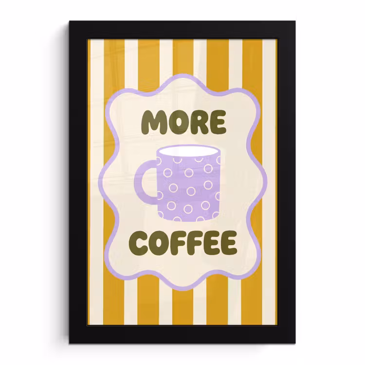 Poster met lijst - More coffee - Geel - Paars - Strepen - Mok — 1