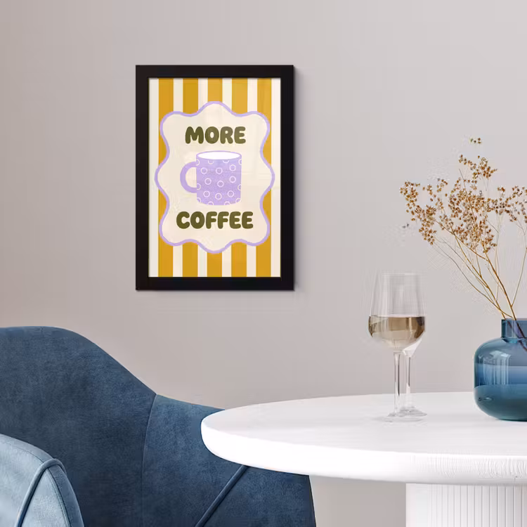Poster met lijst - More coffee - Geel - Paars - Strepen - Mok — 2