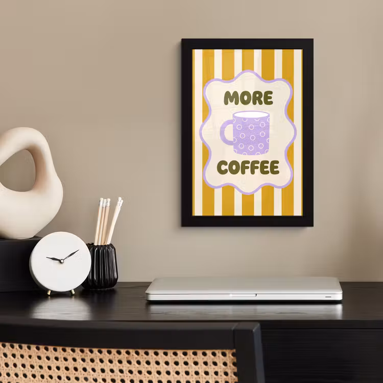 Poster met lijst - More coffee - Geel - Paars - Strepen - Mok — 3