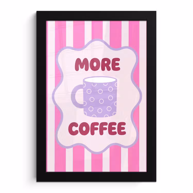 Poster met lijst - More coffee - Roze - Paars - Strepen - Mok — 1