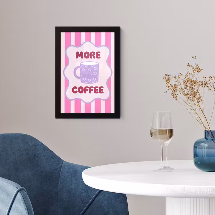 Poster met lijst - More coffee - Roze - Paars - Strepen - Mok — 2