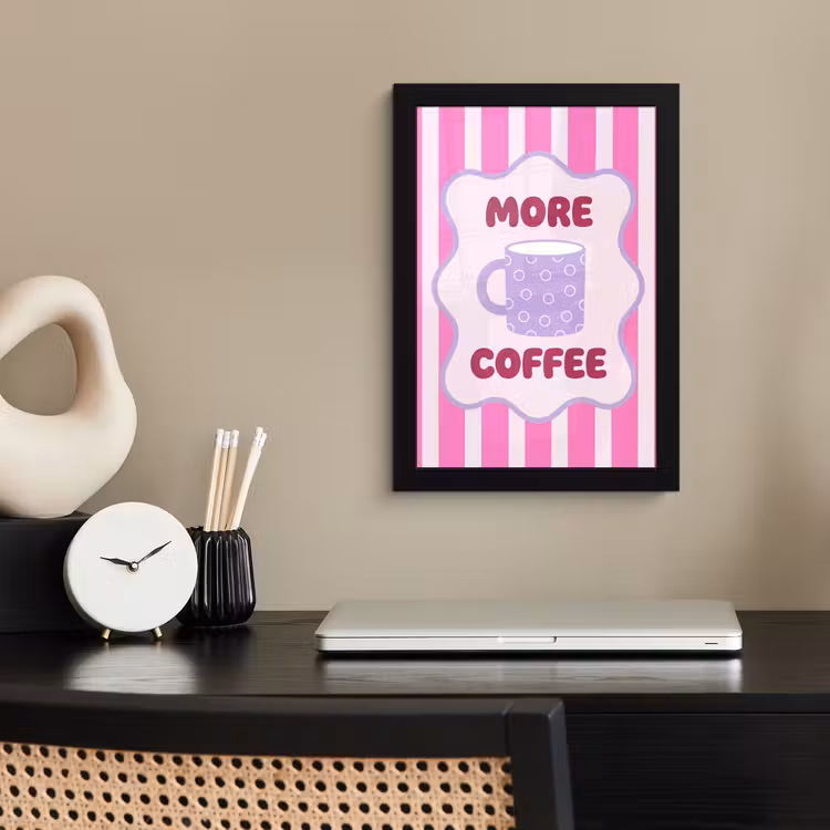 Poster met lijst - More coffee - Roze - Paars - Strepen - Mok — 3