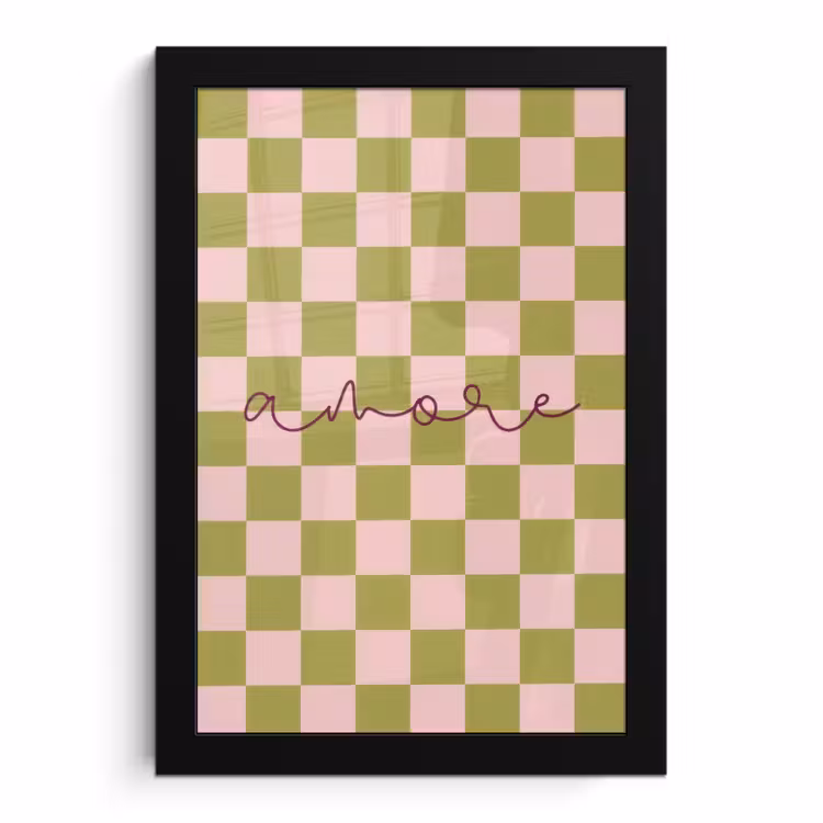 Poster met lijst - Patroon - Geblokt - Olijfgroen - Amore — 1
