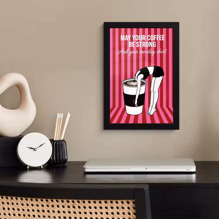 Poster met lijst - Roze - Strepen - Koffie - Maandag — 3