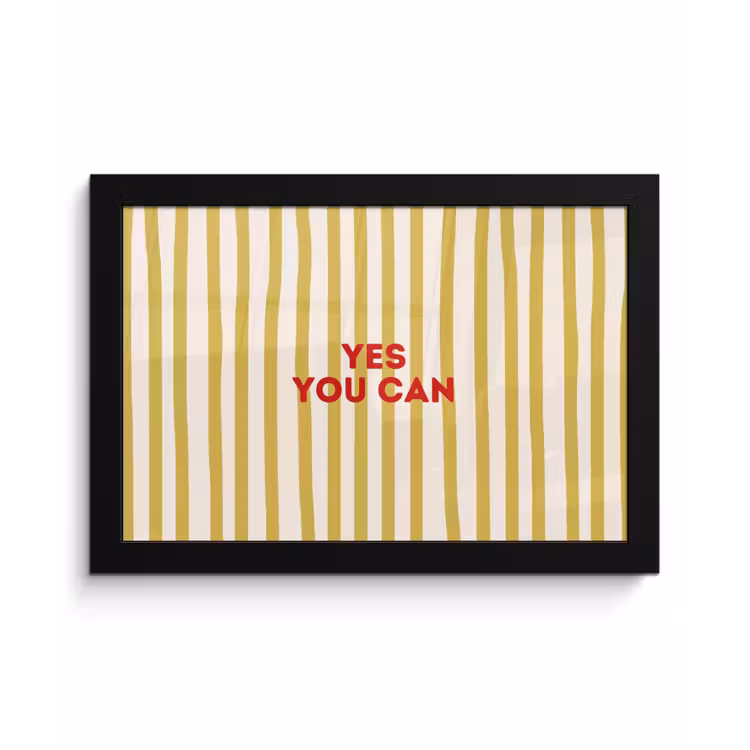 Poster met lijst - Strepen - Abstract - Yes you can - Rood — 1
