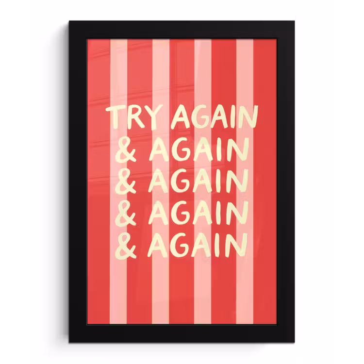 Poster met lijst - Strepen - Rood - Try again — 1