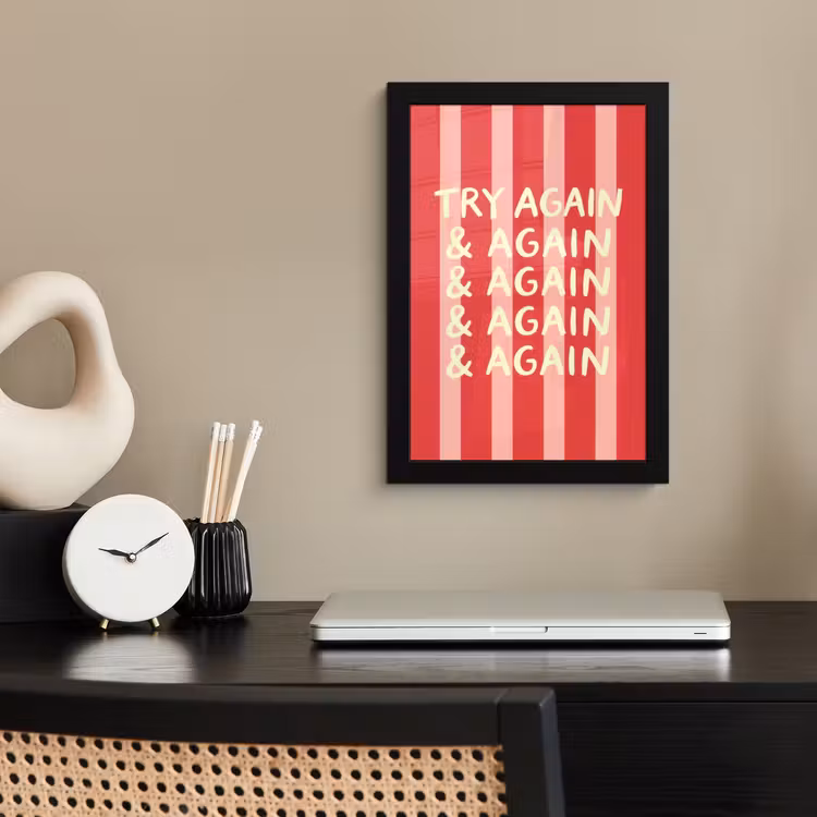 Poster met lijst - Strepen - Rood - Try again — 3
