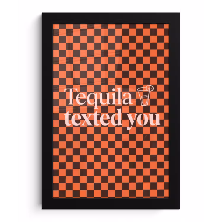 Poster met lijst - Tequila texted you - Glas - Vierkanten - Oranje — 1