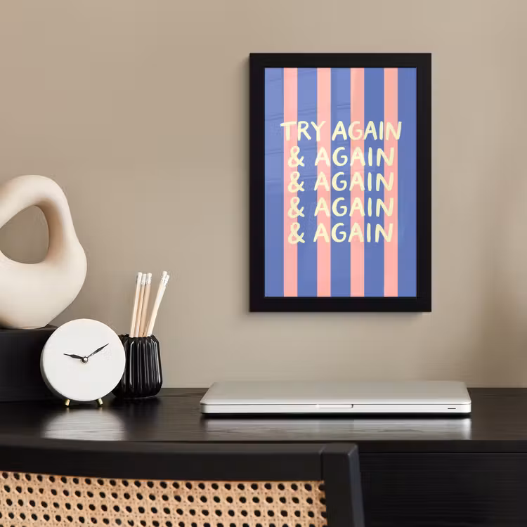 Poster met lijst - Try again - Strepen - Roze - Verticaal - Blauw — 3