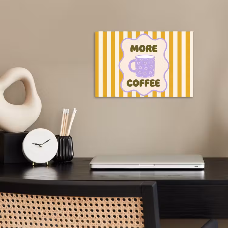 Poster - More coffee - Geel - Paars - Strepen - Mok — 2