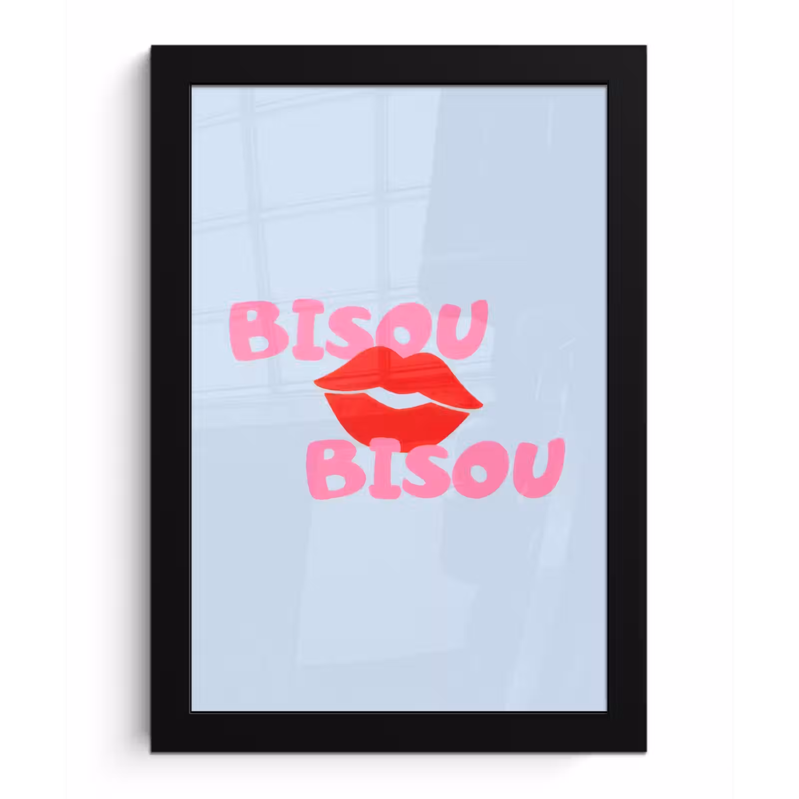 Poster met lijst - Lippen - Bisou - Blauw — 1