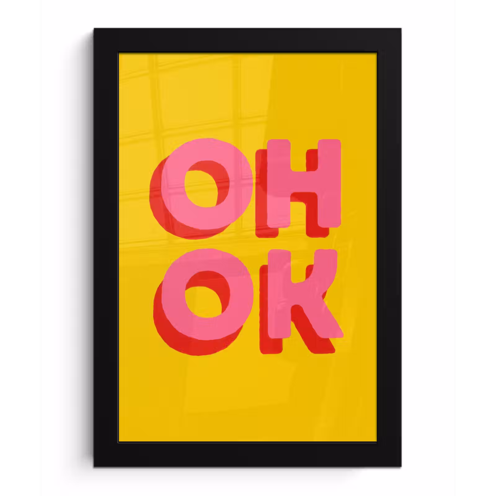 Poster met lijst - Oh ok - 3D - Geel - Roze — 1