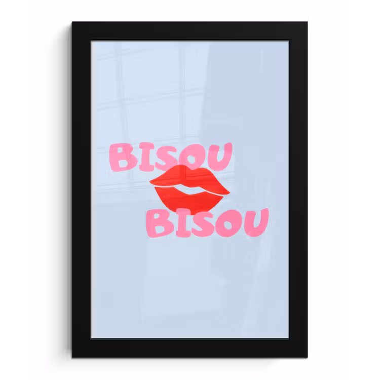 Poster met lijst - Lippen - Bisou - Blauw — 1