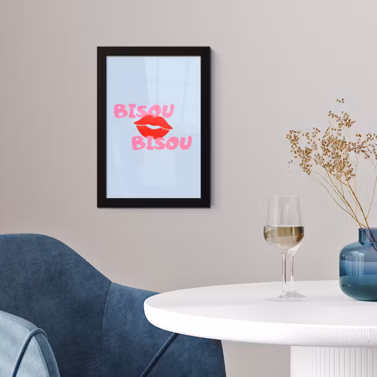 Poster met lijst - Lippen - Bisou - Blauw — 2