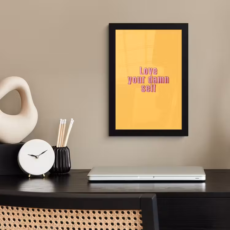 Poster met lijst - Love yourself - Roze - Geel — 3