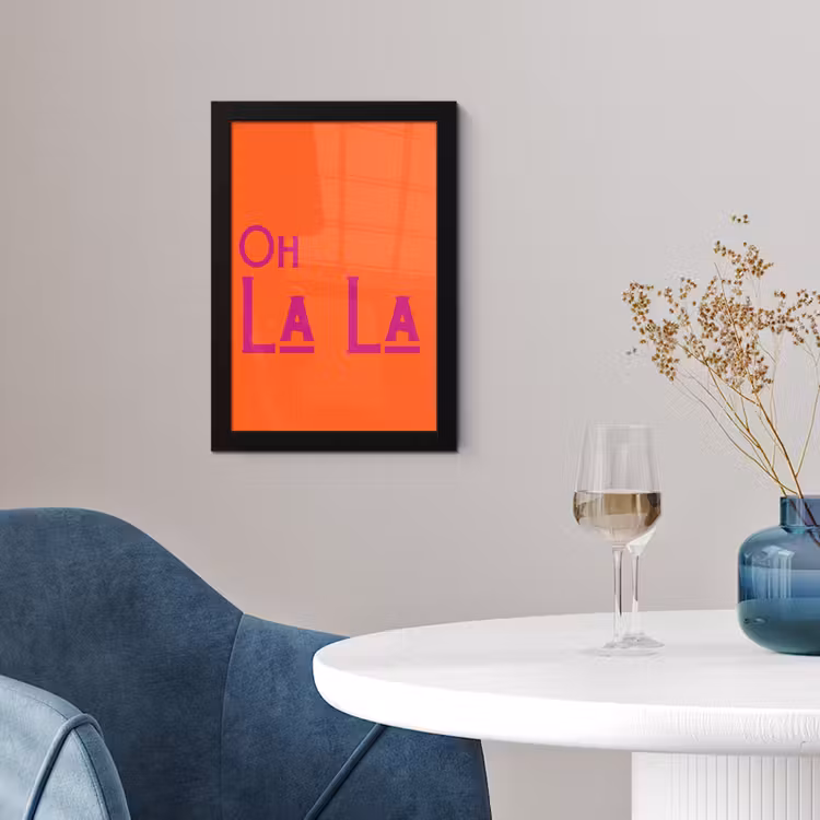 Poster met lijst - Oh la la - Oranje - Roze - Scheeflettertype — 2