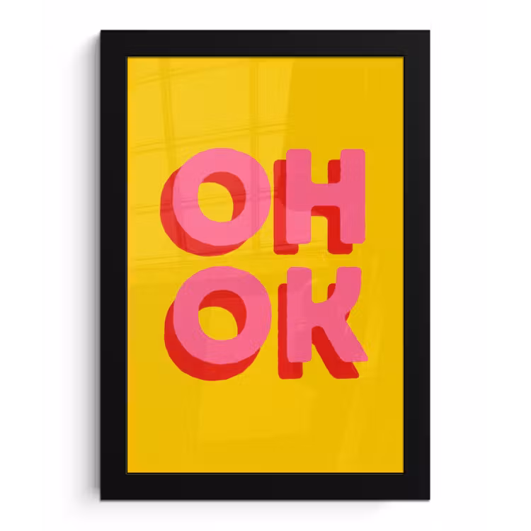 Poster met lijst - Oh ok - 3D - Geel - Roze — 1