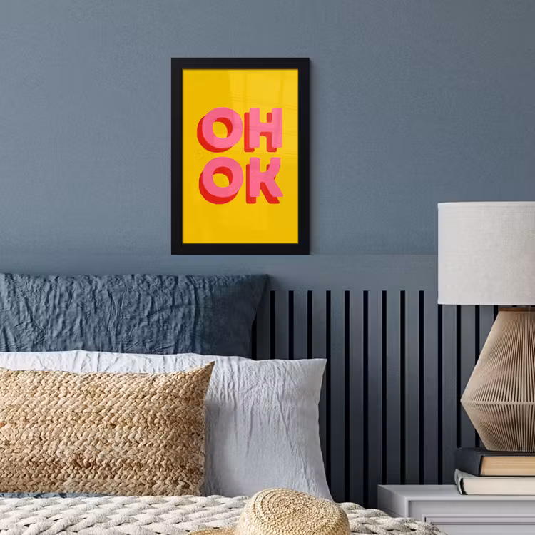 Poster met lijst - Oh ok - 3D - Geel - Roze — 4