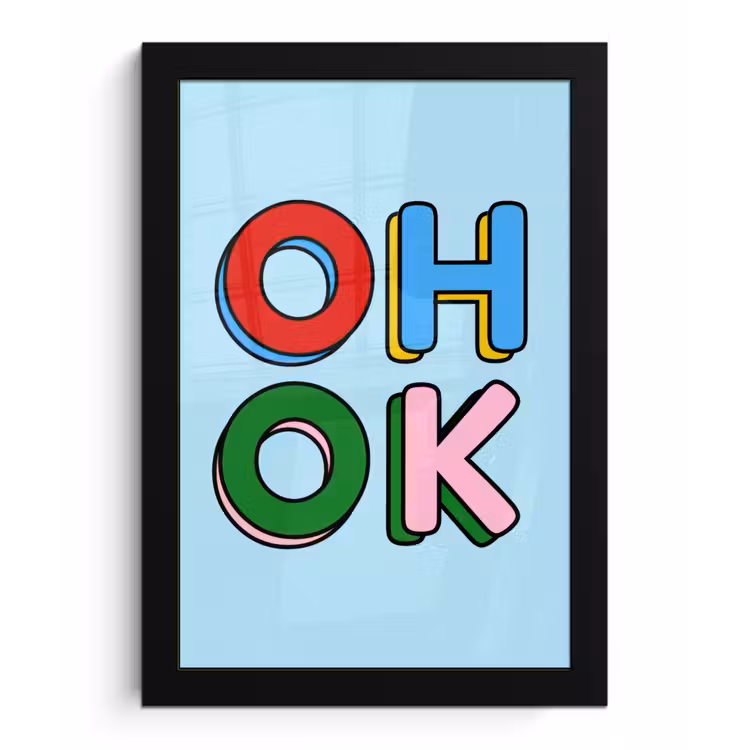 Poster met lijst - Oh ok - Blauw - Kleurrijk — 1