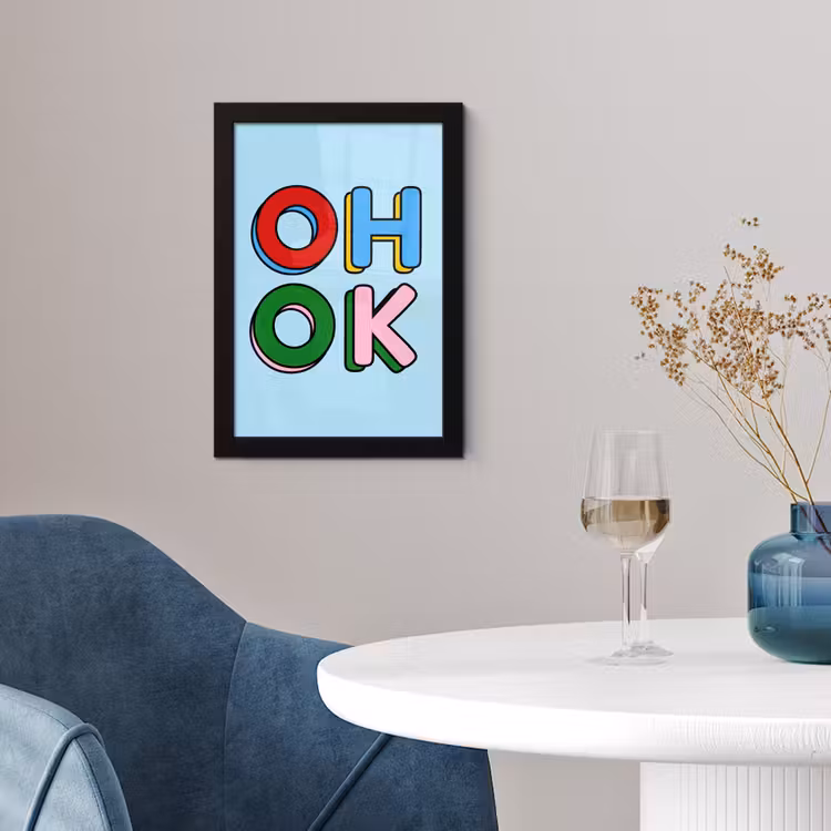 Poster met lijst - Oh ok - Blauw - Kleurrijk — 2