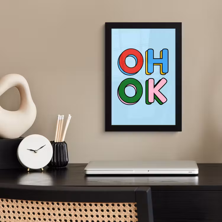 Poster met lijst - Oh ok - Blauw - Kleurrijk — 3