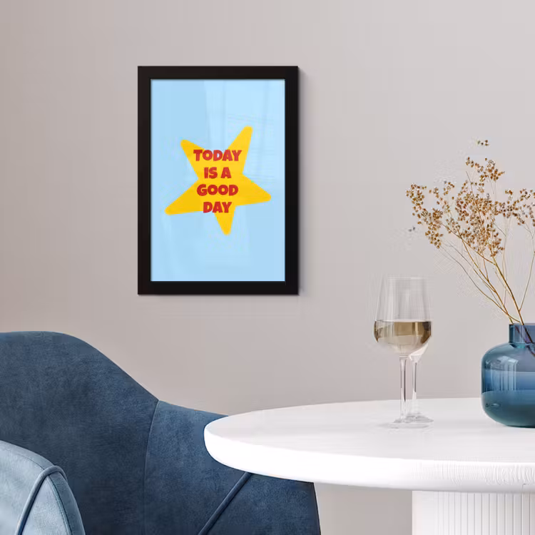 Poster met lijst - Ster - Today is a good day - Blauw — 2