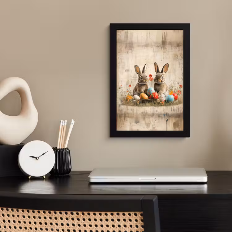 Poster met lijst - Konijnen - Bloemen - Eieren — 3
