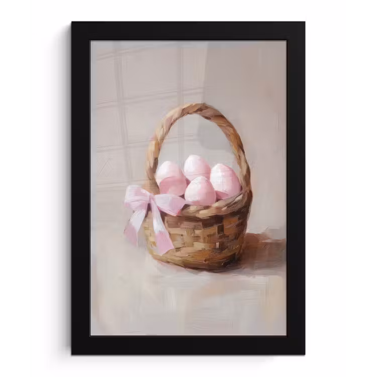 Poster met lijst - Mand - Eieren - Roze — 1