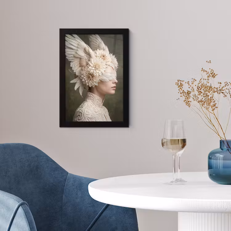 Poster met lijst - Vleugels - Vrouw - Wit — 2