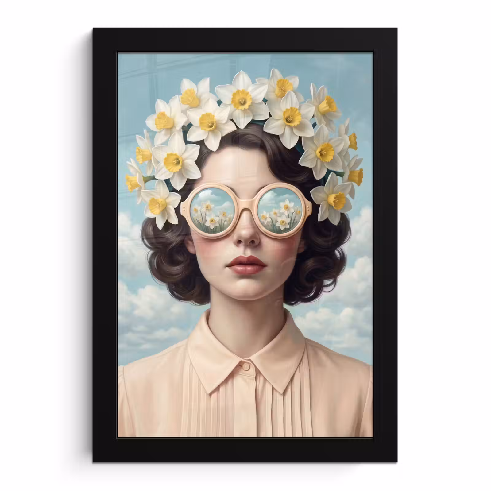Poster met lijst - Vrouw - Narcissen - Geel — 1