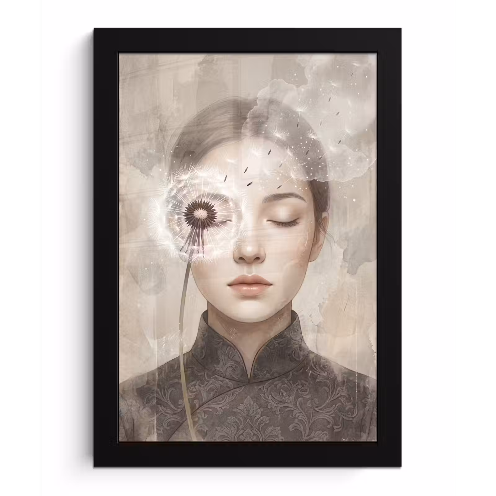 Poster met lijst - Vrouw - Sereen - Grijs — 1