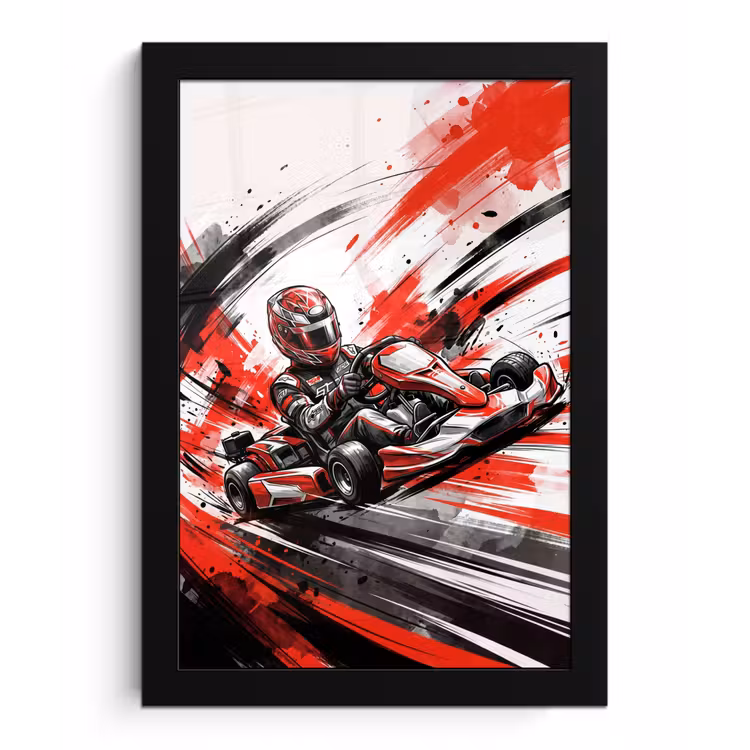 Poster met lijst - Kart - Coureur - Snelheid - Rood — 1