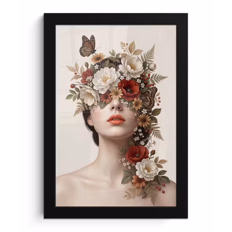 Poster met lijst - Portret - Bloemen - Cremé — 1