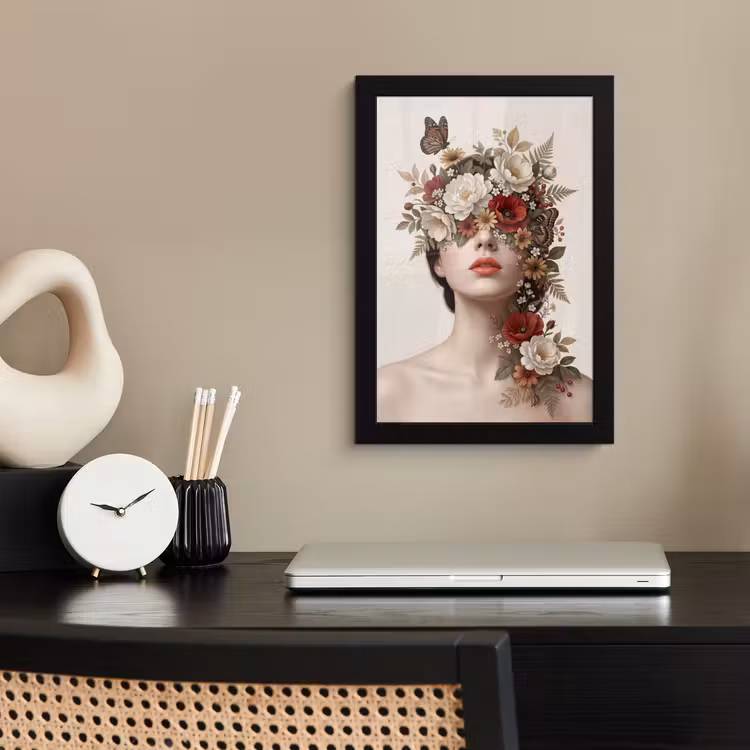 Poster met lijst - Portret - Bloemen - Cremé — 3