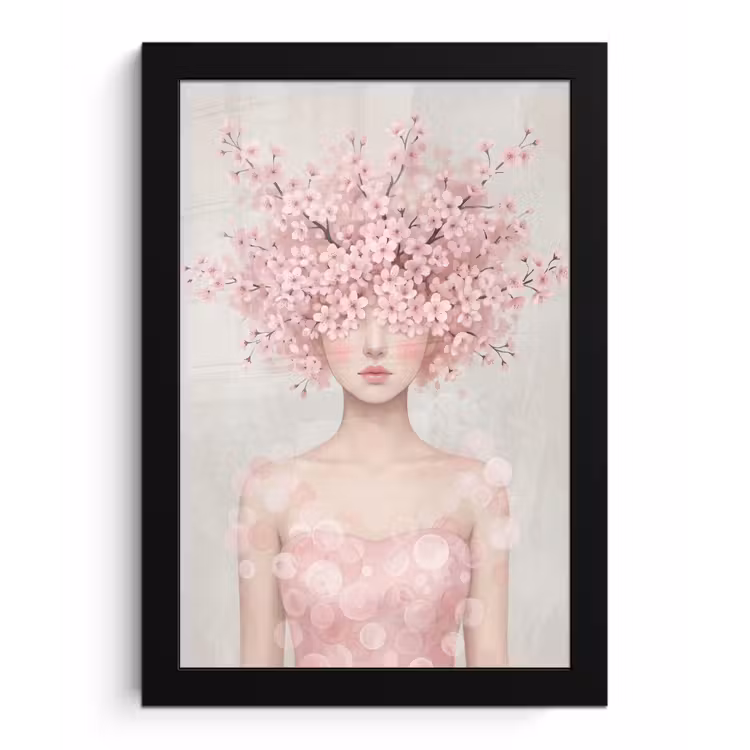 Poster met lijst - Portret - Kersenbloesem - Roze — 1
