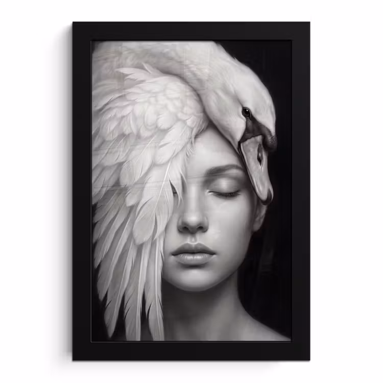 Poster met lijst - Portret - Zwaan - Zwart - Wit — 1