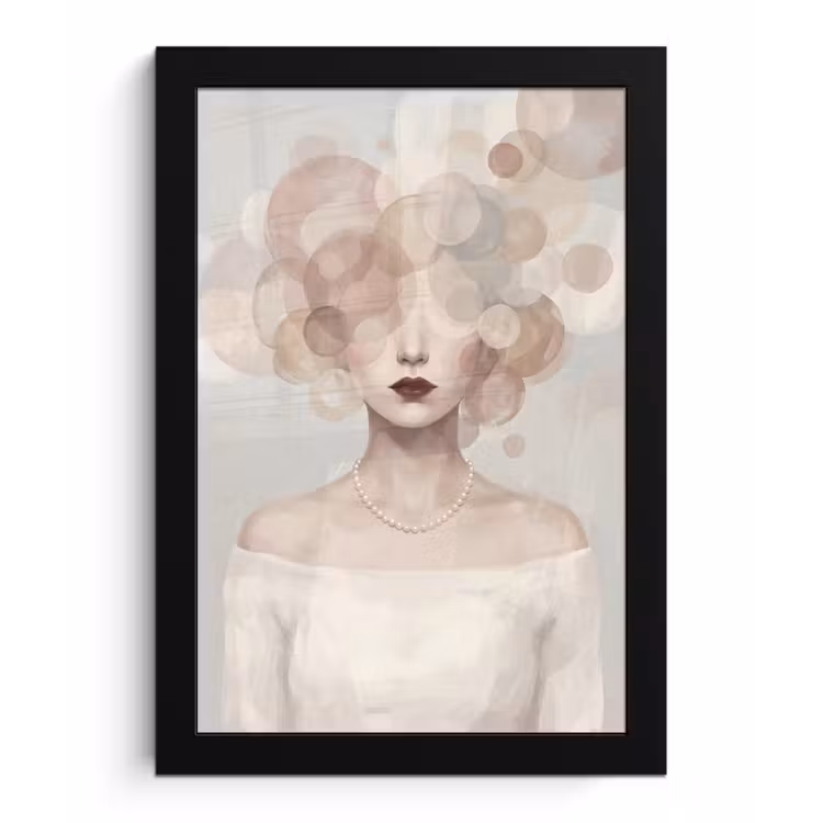Poster met lijst - Vrouw - Cirkels - Beige — 1