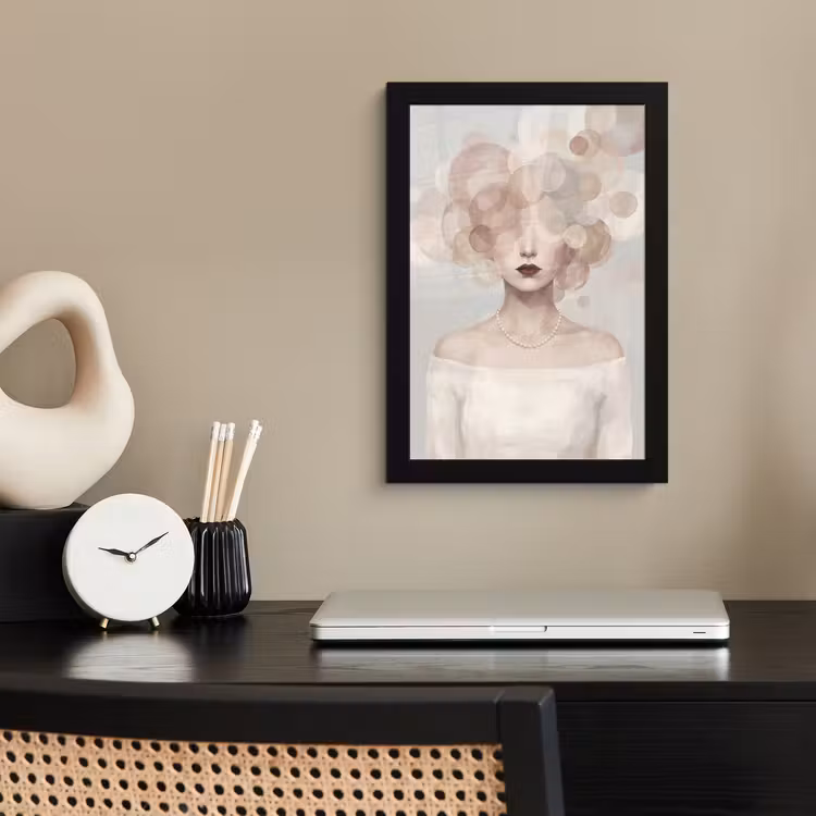 Poster met lijst - Vrouw - Cirkels - Beige — 3