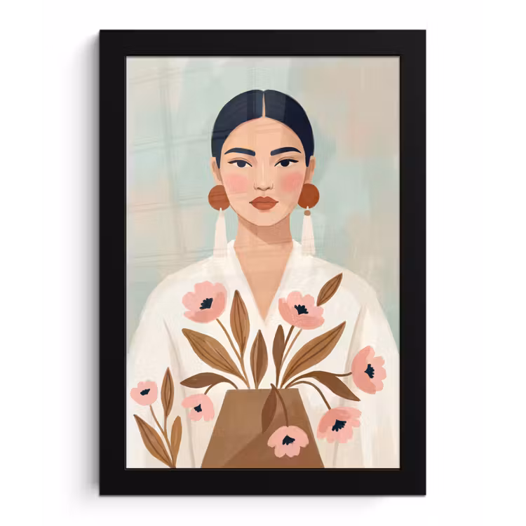Poster met lijst - Vrouw - Kimono - Pastel — 1