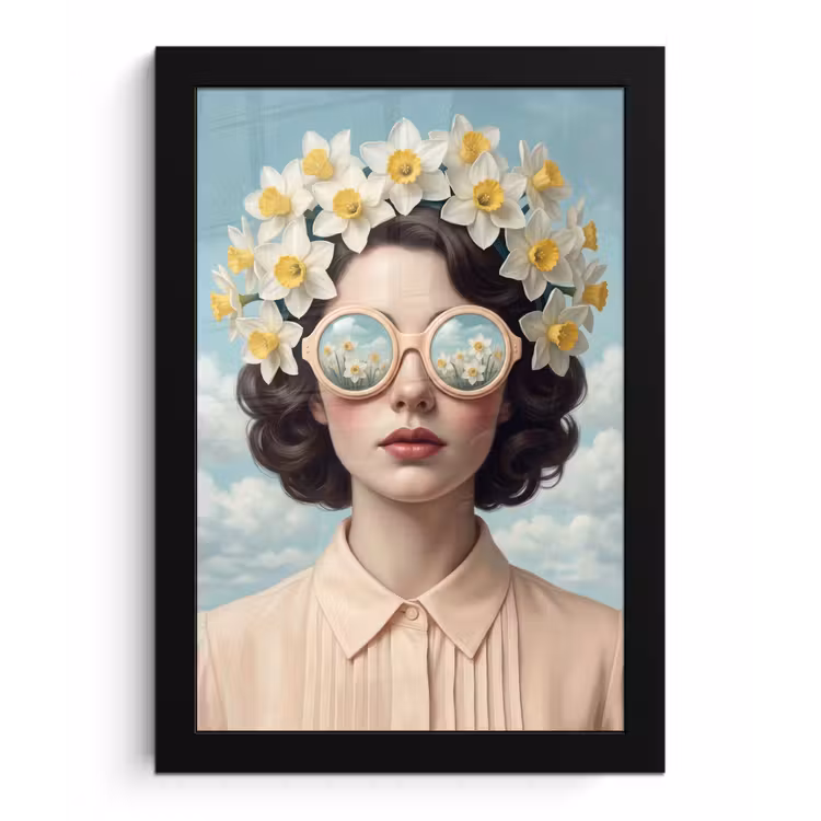 Poster met lijst - Vrouw - Narcissen - Geel — 1