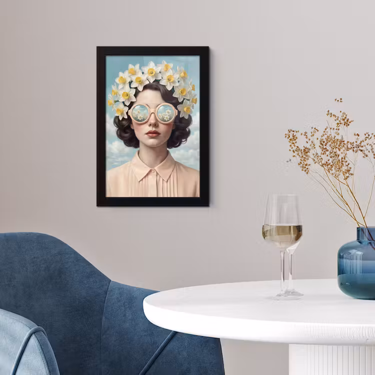Poster met lijst - Vrouw - Narcissen - Geel — 2