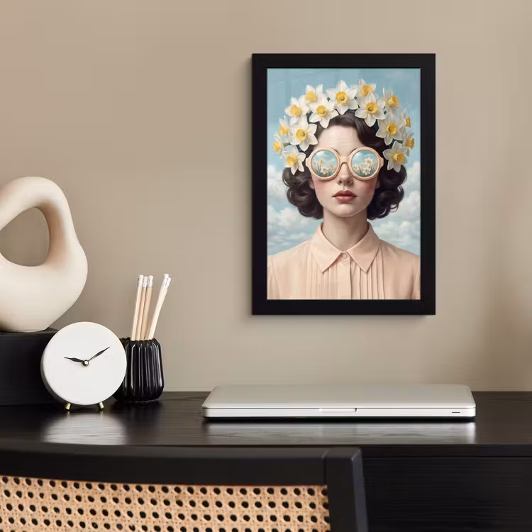 Poster met lijst - Vrouw - Narcissen - Geel — 3